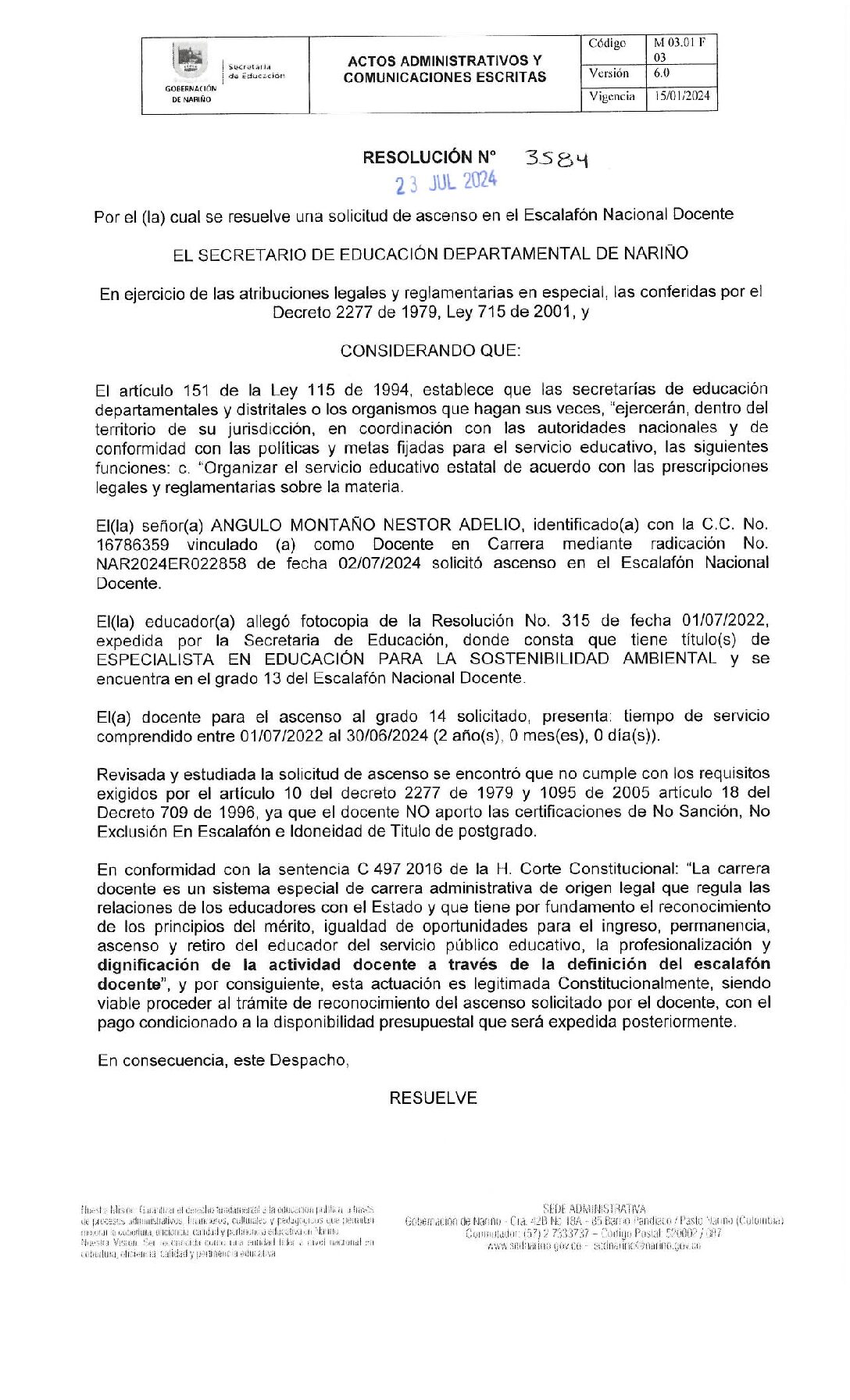 RESOLUCIÓN 3584 DEL 23 JULIO DE 2024 ANGULO MONTAÑO NESTOR ADELIO