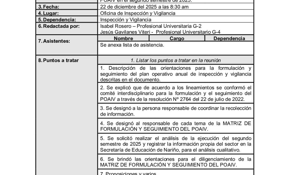 Acta de socialización y asistencia