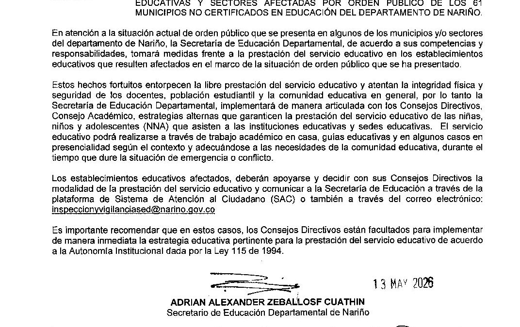 CIRCULAR 024 DEL 13 DE MAYO DEL 2026 – Sectores o municipios afectados por orden público.(1)