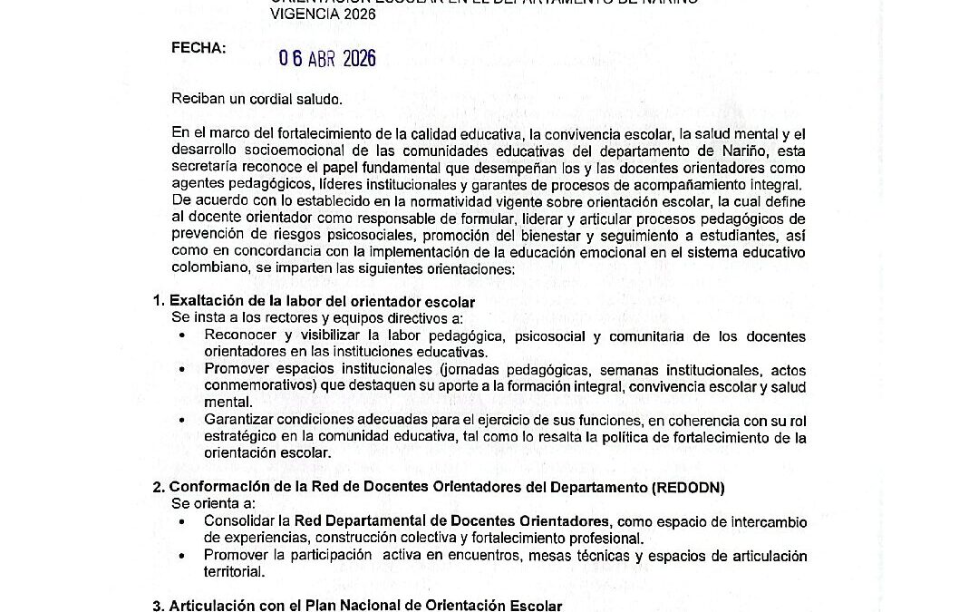 CIRCULAR 043 PARA ORIENTADORES ESCOLARES 2026
