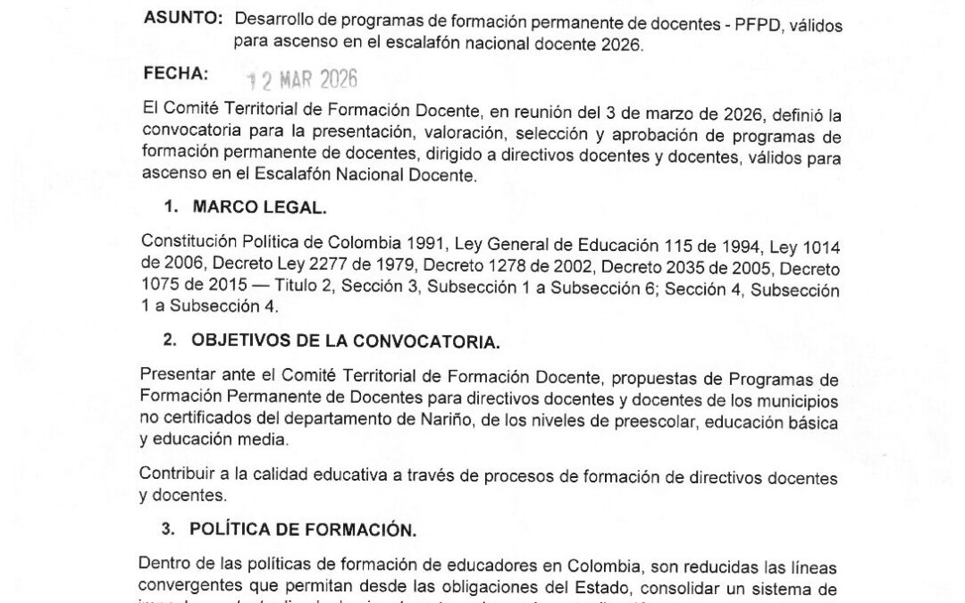 COMUNICADO 012  FORMACIÓN DOCENTE