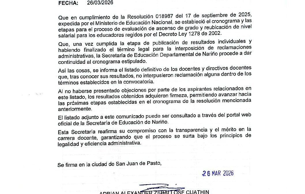 COMUNICADO 016 DEL 26 de Marzo 2026
