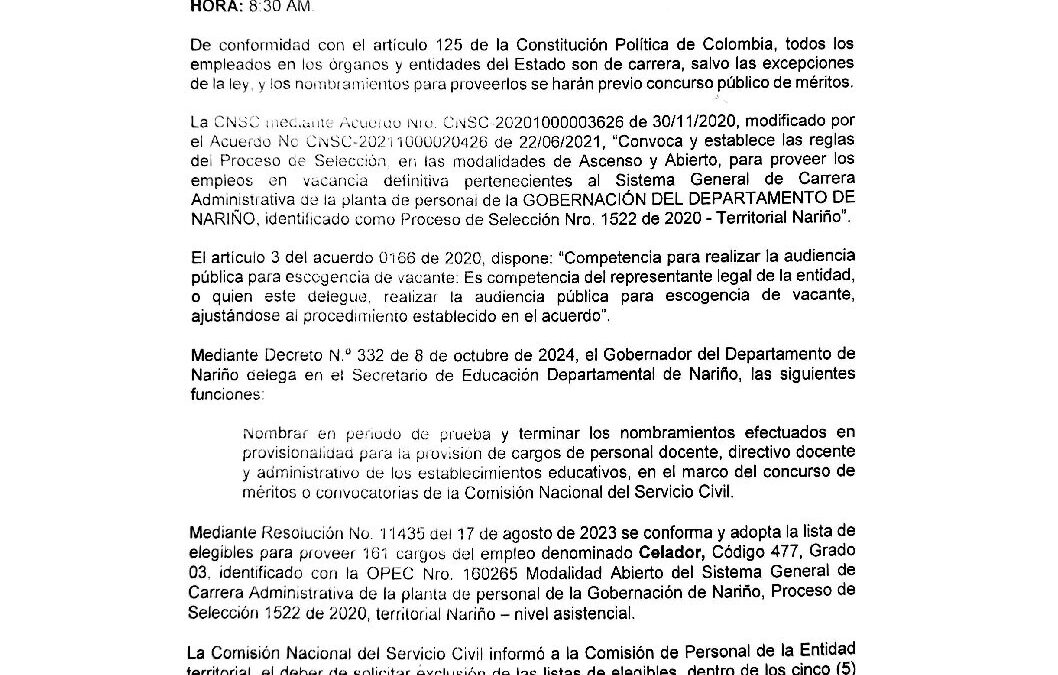 CONVOCATORIA OPEC 160265 CELADOR