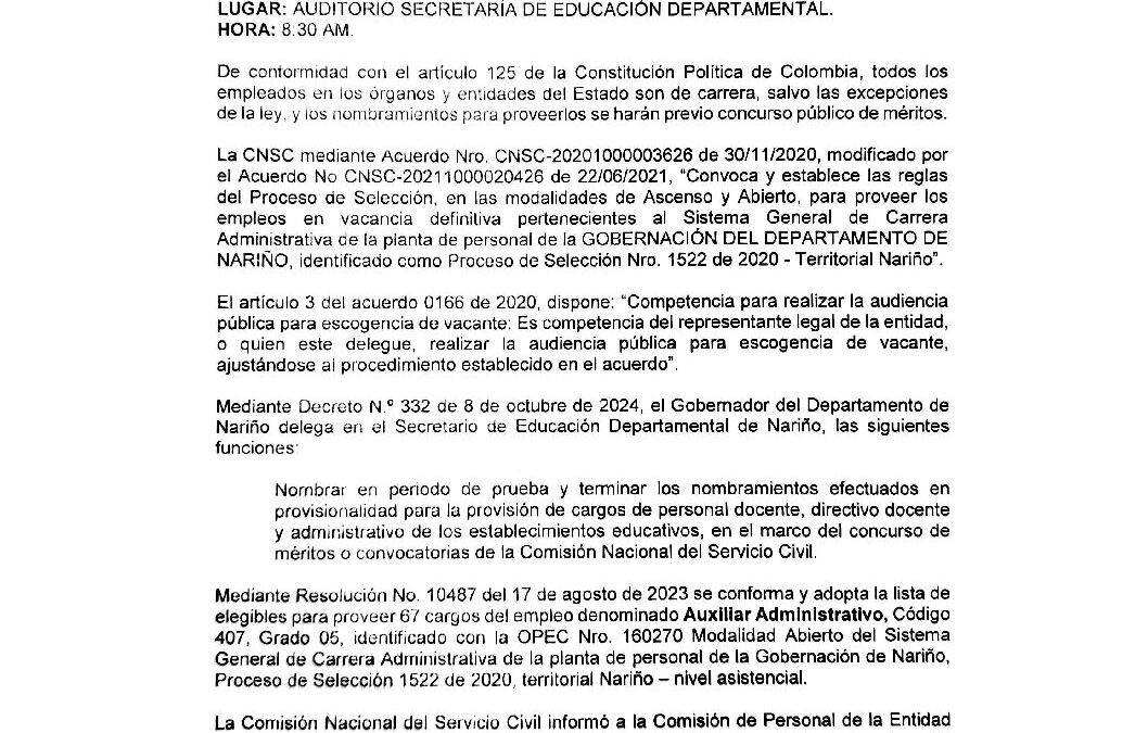 CONVOCATORIA OPEC 160270 AUXILIAR ADMINISTRATIVO