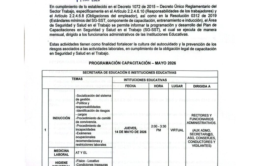 Circular 062- Capacitación Sst mayo