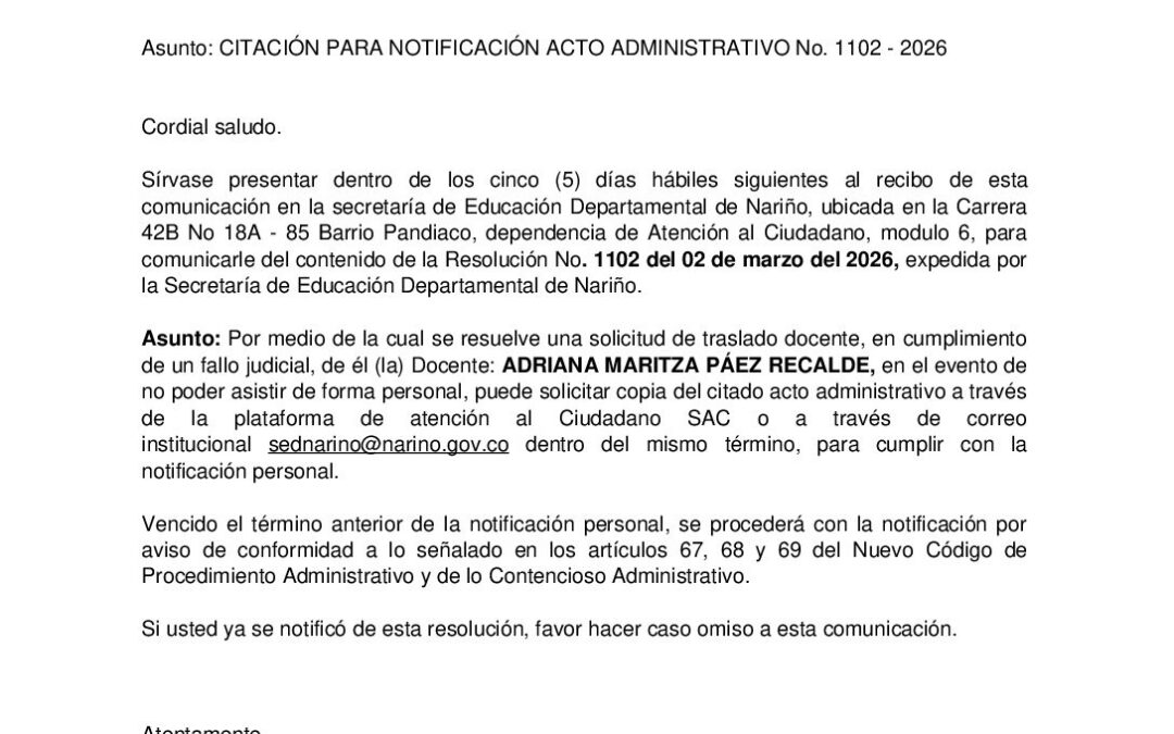 Citacion resolucion No. 1102