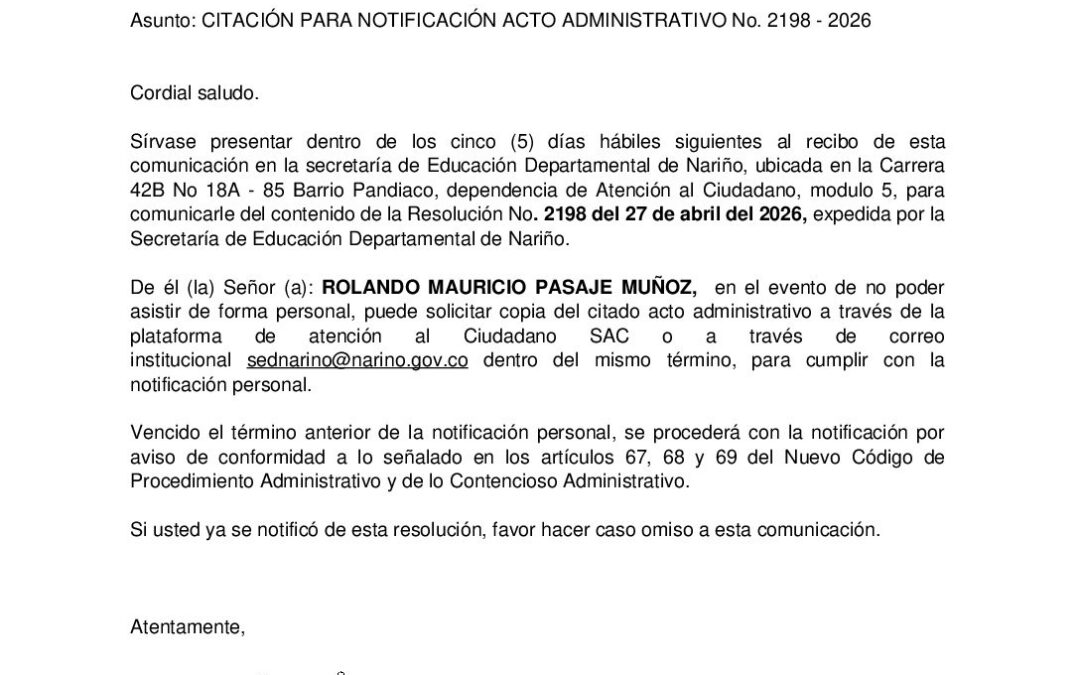 Citacion resolucion No. 2198