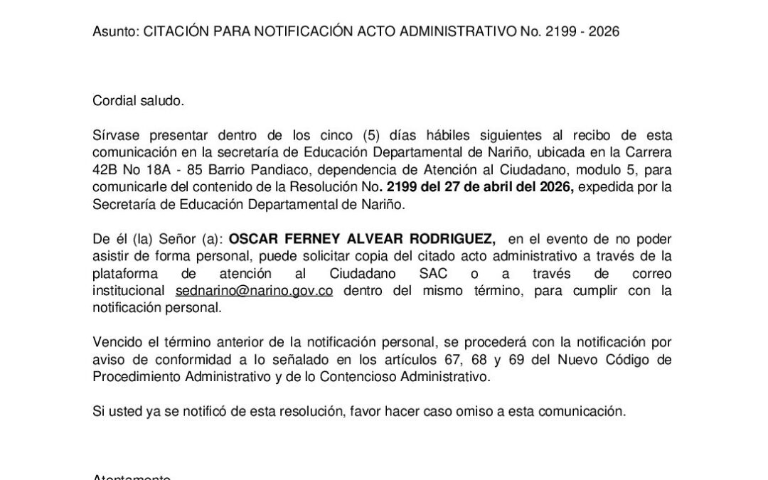 Citacion resolucion No. 2199