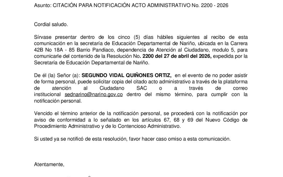 Citacion resolucion No. 2200