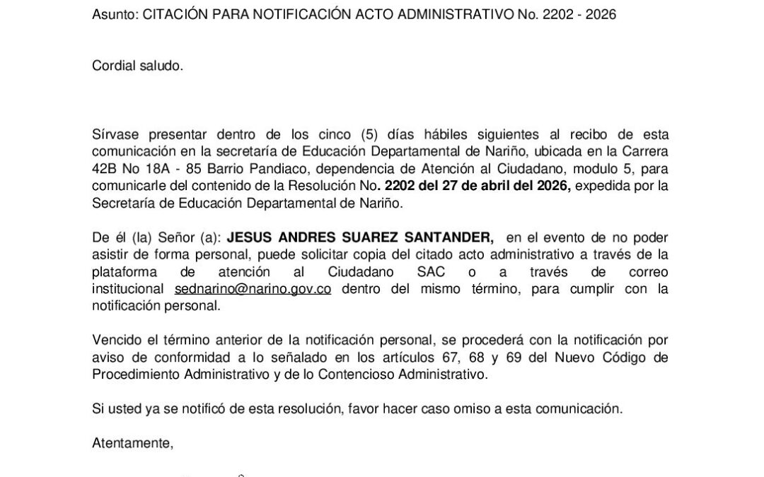 Citacion resolucion No. 2202