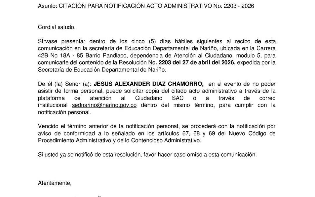 Citacion resolucion No. 2203