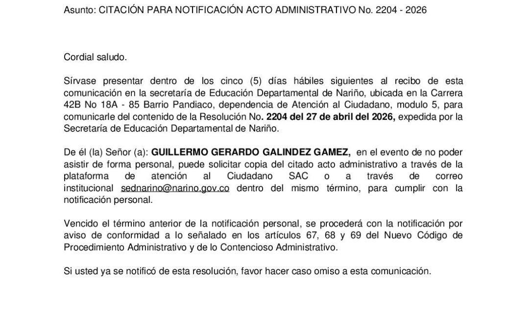 Citacion resolucion No. 2204