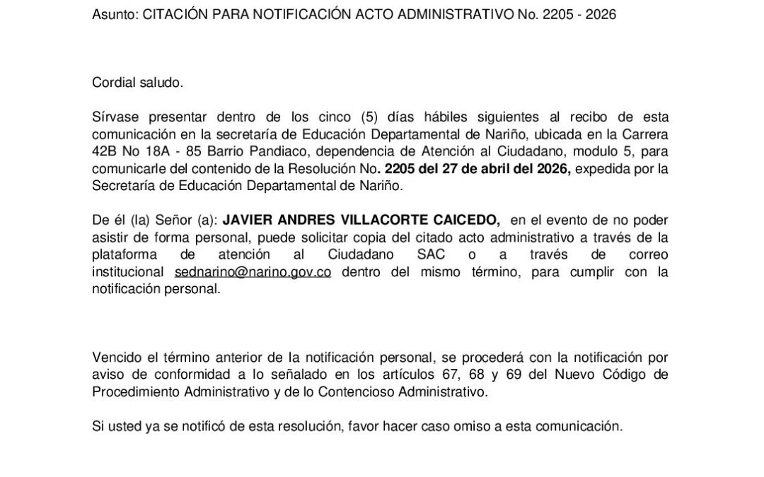 Citacion resolucion No. 2205