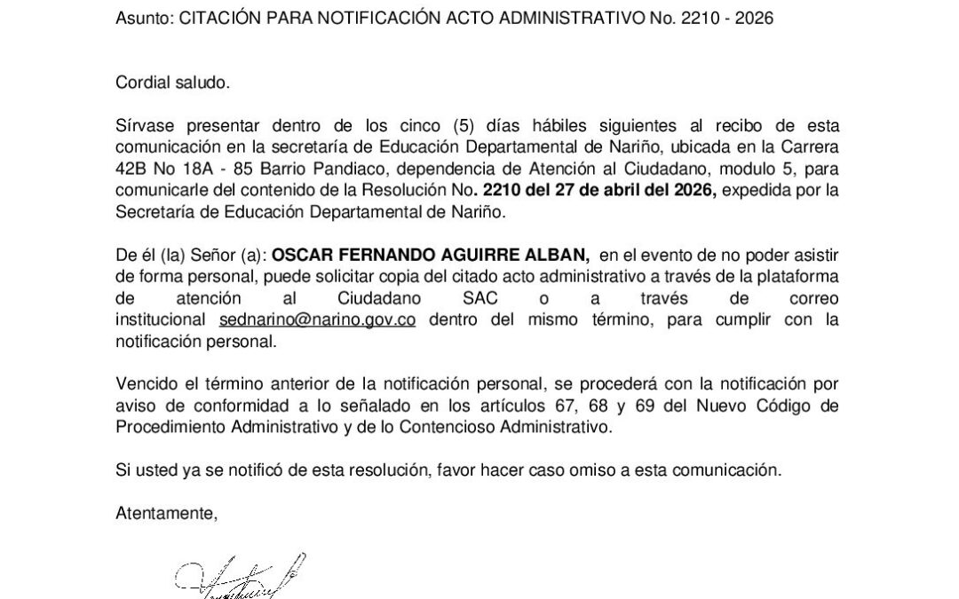 Citacion resolucion No. 2210