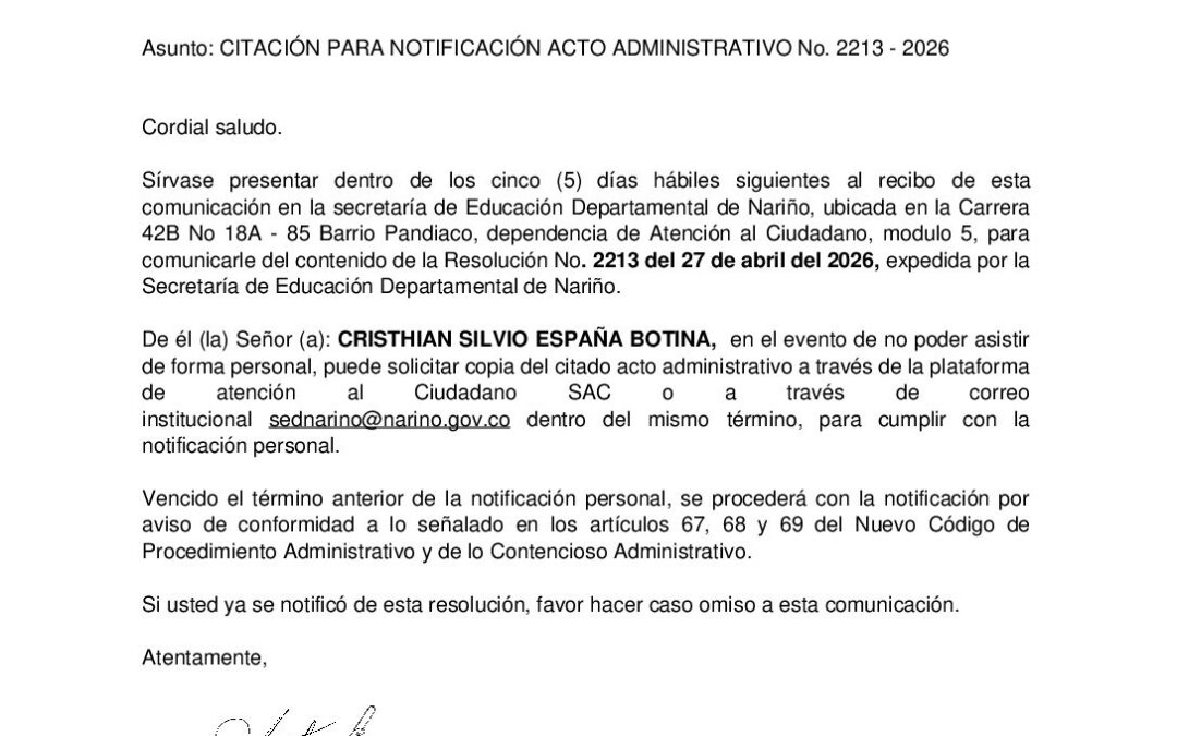 Citacion resolucion No. 2213