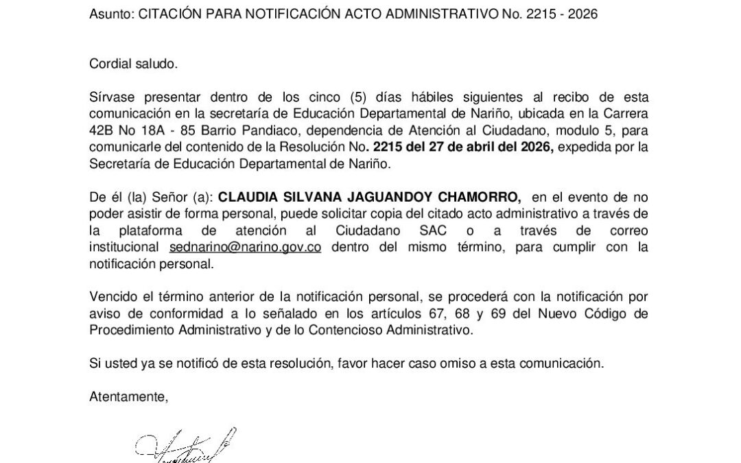 Citacion resolucion No. 2215