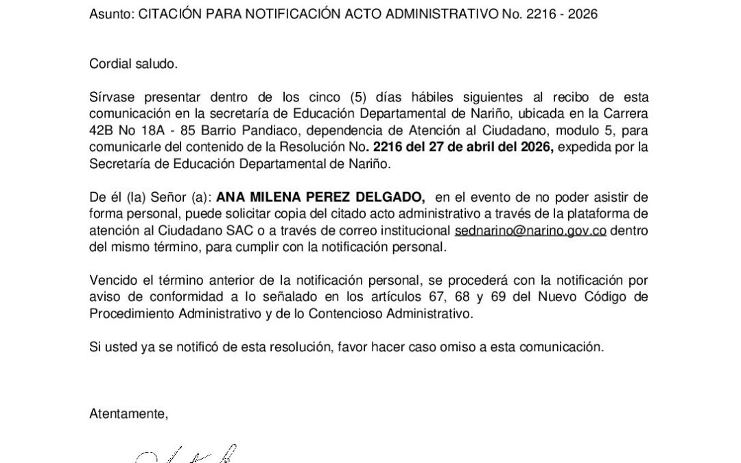 Citacion resolucion No. 2216