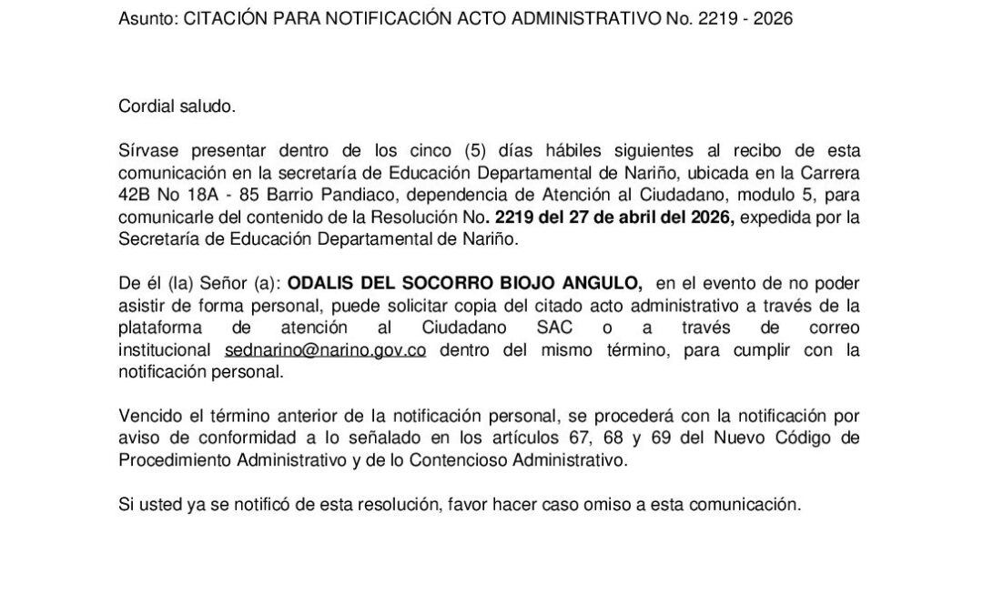 Citacion resolucion No. 2219
