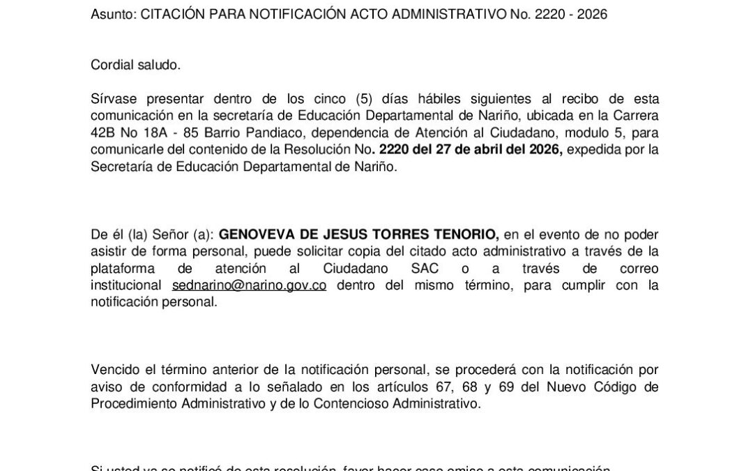 Citacion resolucion No. 2220