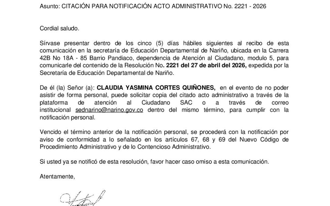 Citacion resolucion No. 2221