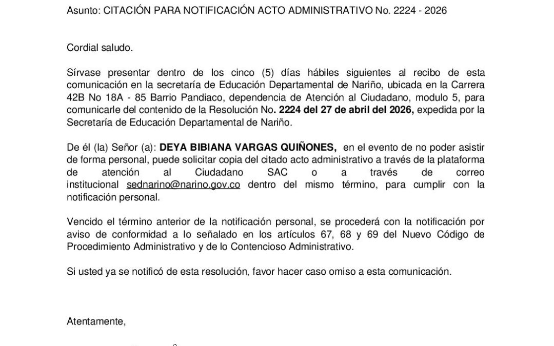 Citacion resolucion No. 2224