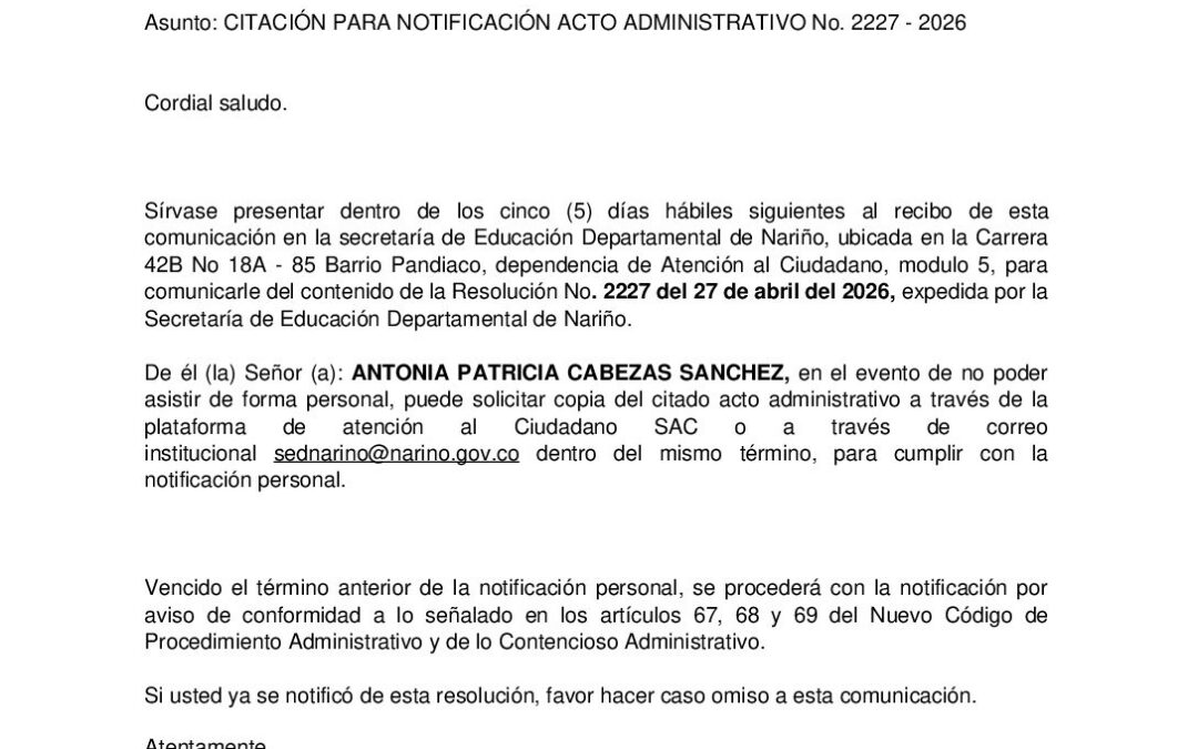Citacion resolucion No. 2227