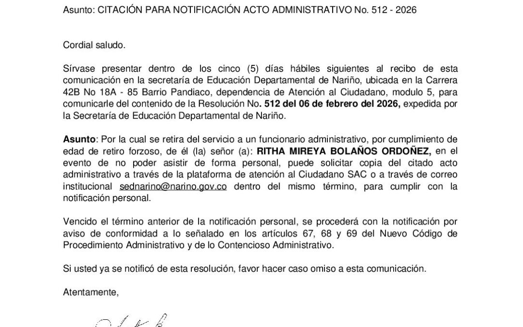 Citacion resolucion No. 512