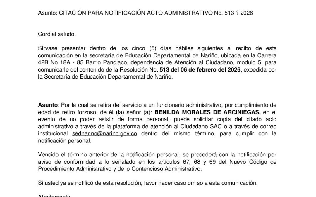 Citacion resolucion No. 513