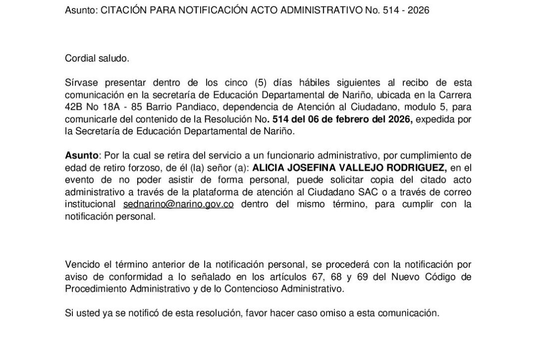 Citacion resolucion No. 514