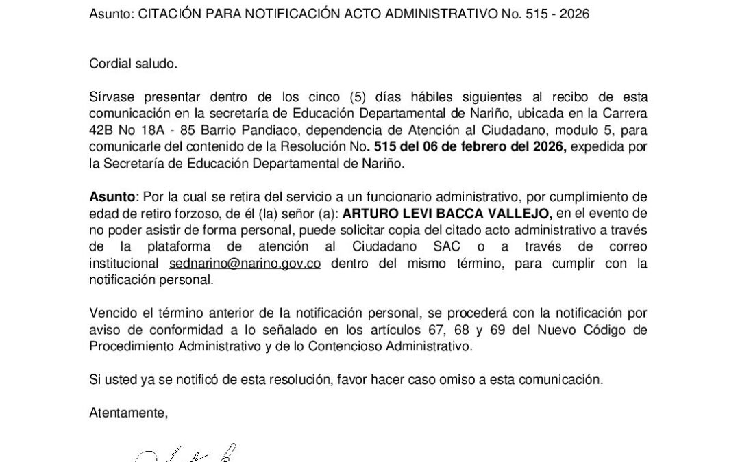 Citacion resolucion No. 515