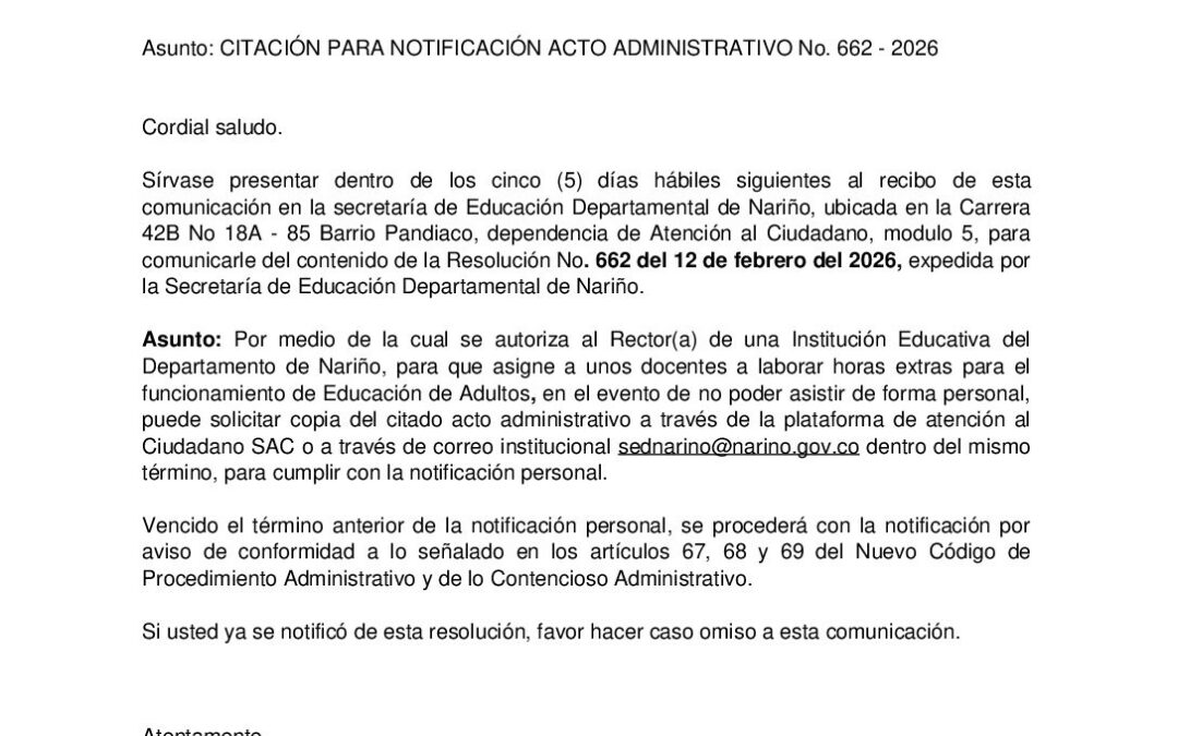 Citacion resolucion No. 662