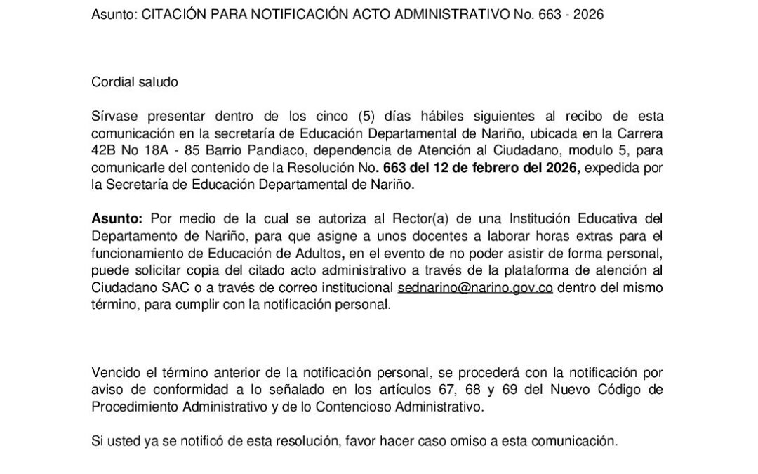 Citacion resolucion No. 663