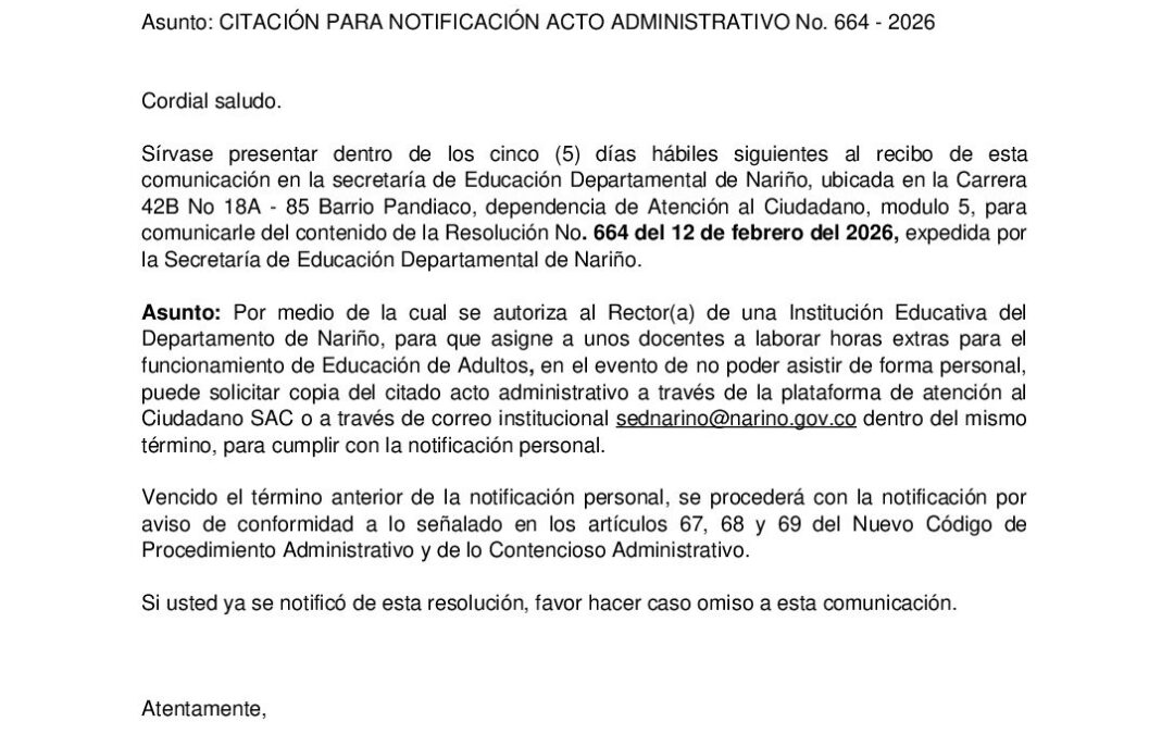 Citacion resolucion No. 664
