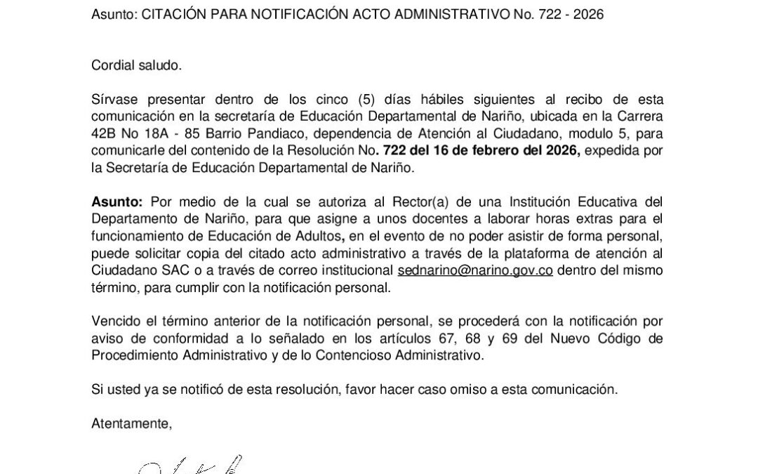 Citacion resolucion No. 722