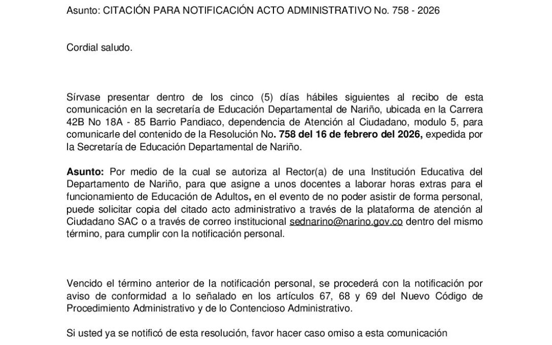 Citacion resolucion No. 758