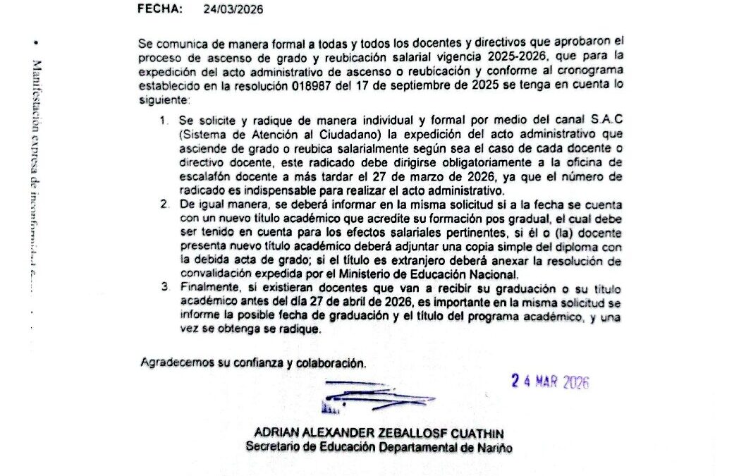 Comunicado 015 del 24 de marzo 2026