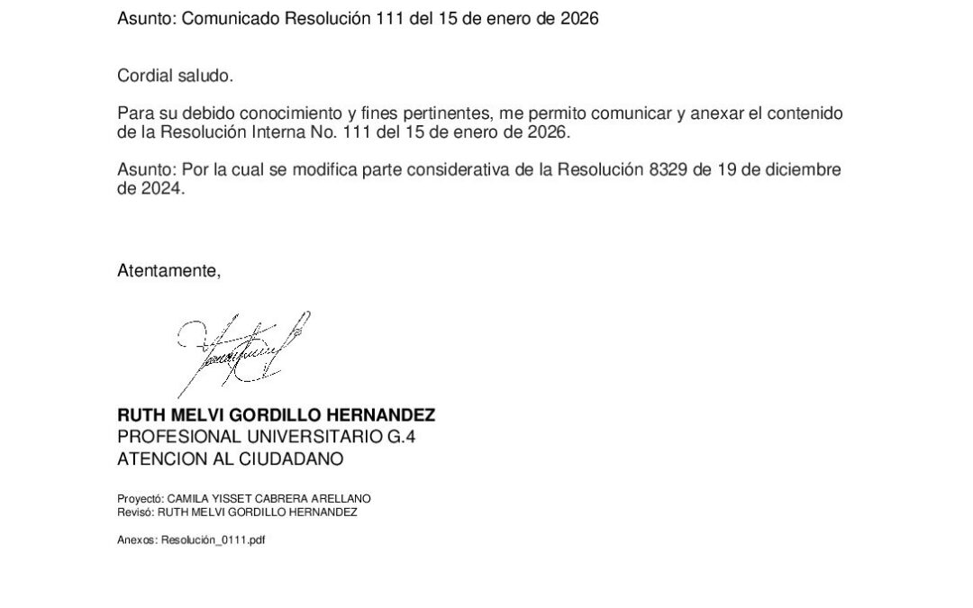 Comunicado Resolución 111 del 15 de enero de 2026