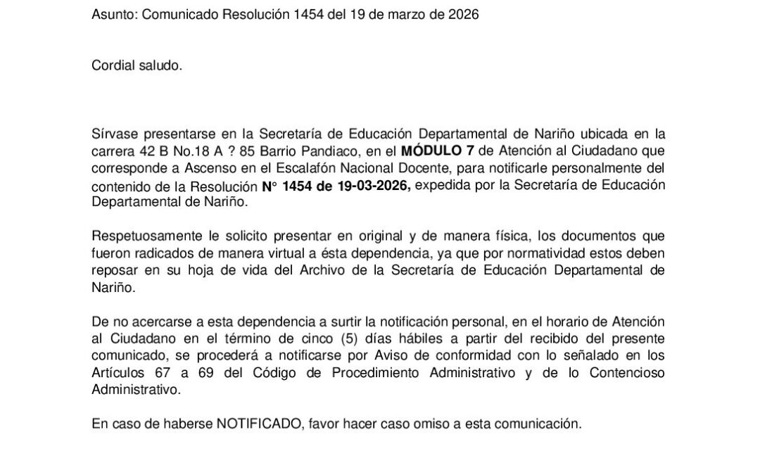 Comunicado Resolución 1454 del 19 de marzo de 2026_Cleotilde Yesquen Angulo