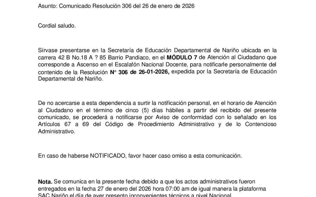 Comunicado Resolución 306 del 26 de enero de 2026_Jhon Jairo Rico Correa