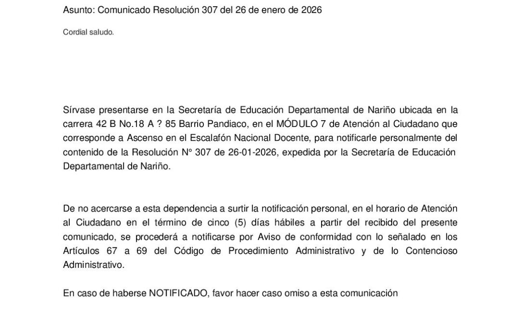 Comunicado Resolución 307 del 26 de enero de 2026_Johana Kamila Muñoz Guerrero