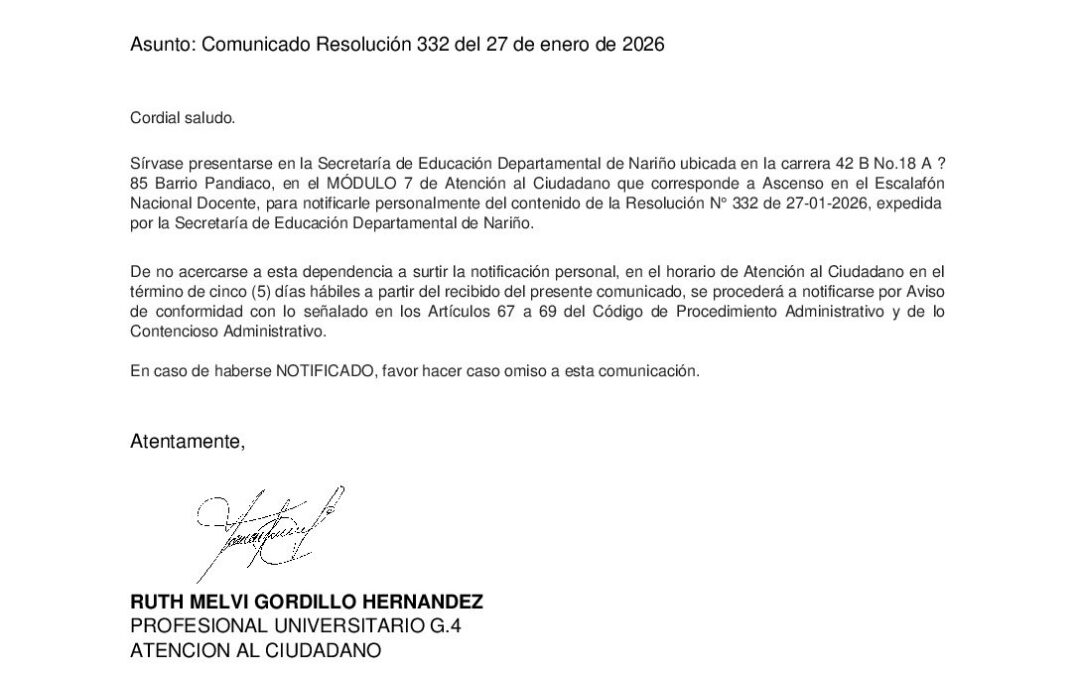 Comunicado Resolución 332 del 27 de enero de 2026_Niver Ortiz Gamboa