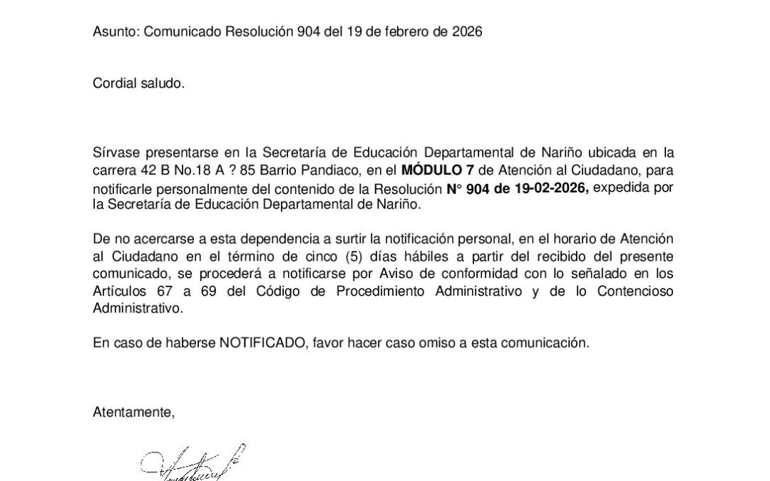 Comunicado Resolución 904 del 19 de febrero de 2026_Celis Bernanda Argoty Cuaspa