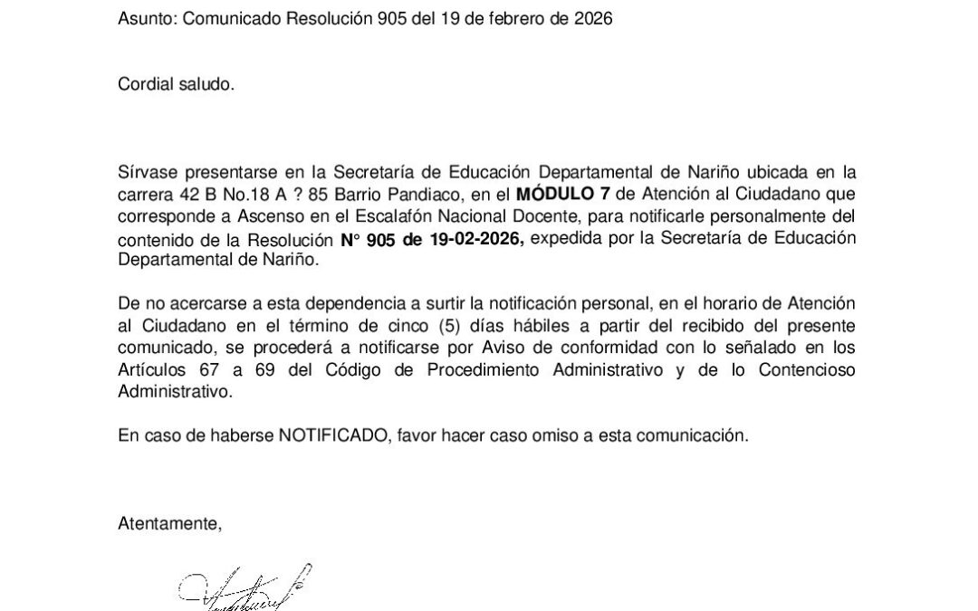 Comunicado Resolución 905 del 19 de febrero de 2026_Maria Ines Fuelantala Quenan