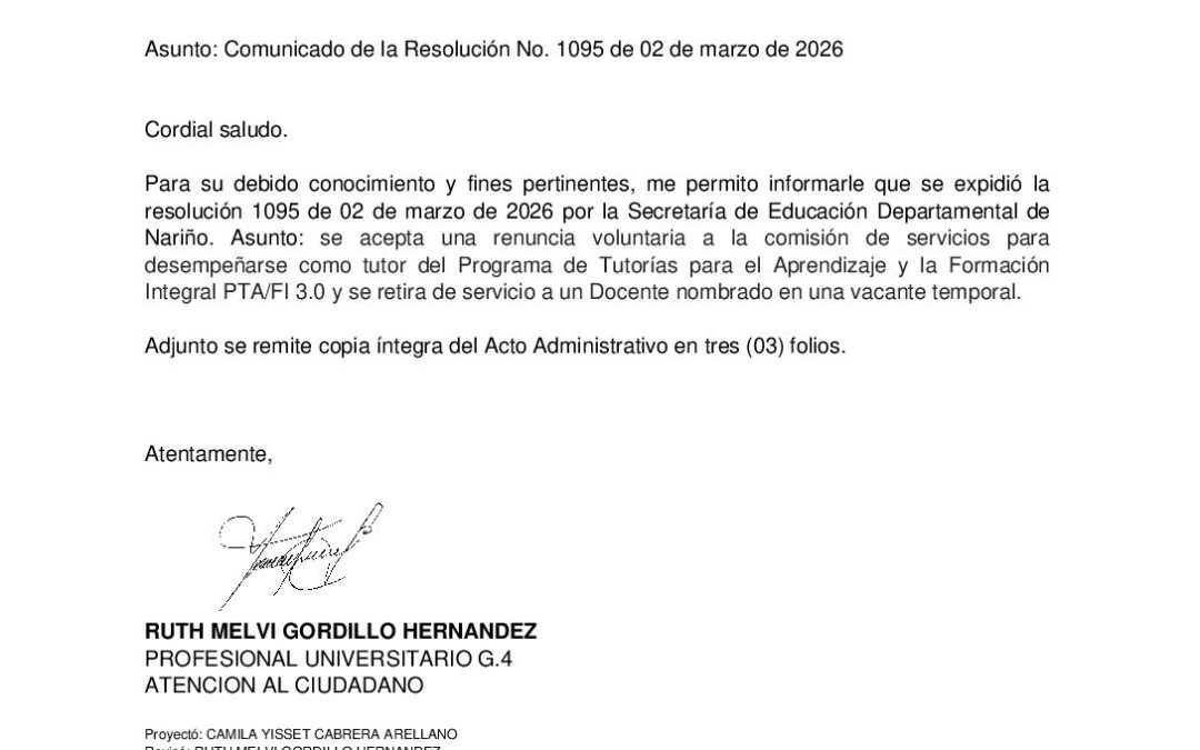 Comunicado de la Resolución No. 1095