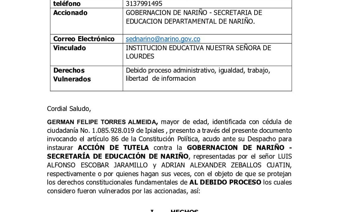 ESCRITO DE TUTELA GERMAN FELIPE TORRES ALMEIDA PARA PUBLICAR