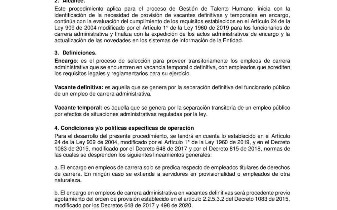 GTH-P-09 Encargo de funcionarios de carrera administrativa con derecho preferencial V1