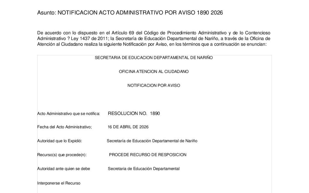 NOTIFICACION POR AVISO RESO 1890 16 AB 2026
