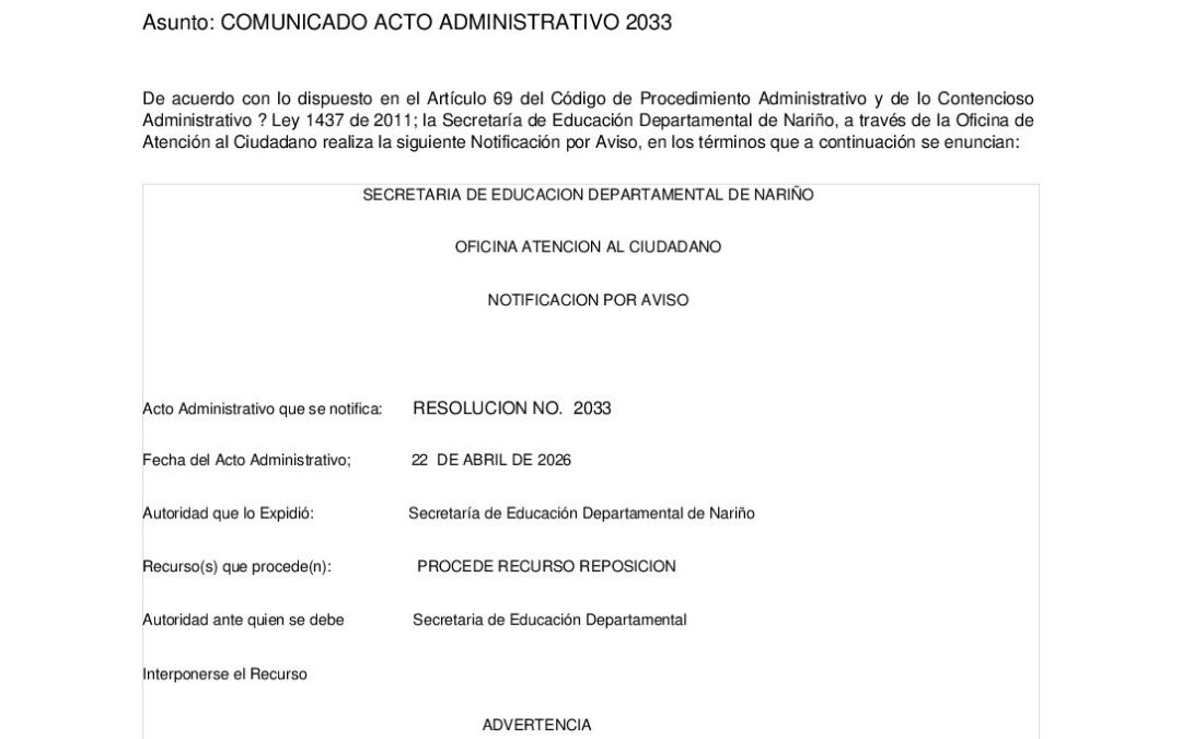 NOTIFICACION POR AVISO RESO 2033 22 AB 2026