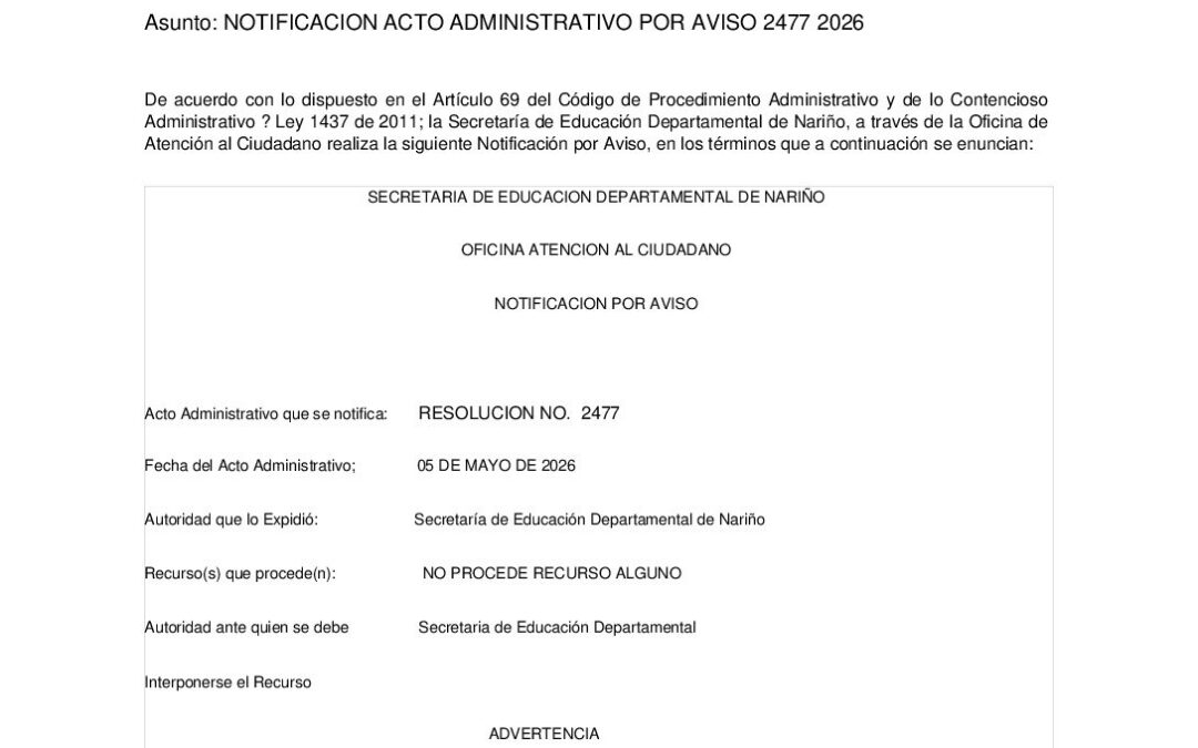 NOTIFICACION POR AVISO RESO 2477 05 MY 2026