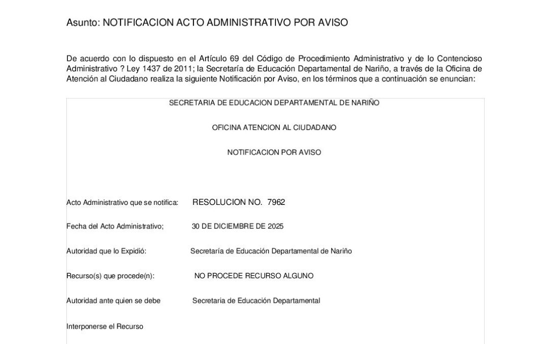NOTIFICACION POR AVISO RESO 7962 30 DIC 2025